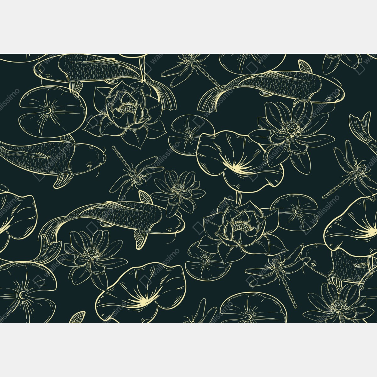 Schrankaufkleber handgezeichnetes koi- und lotusmuster – Wallnifity® Schrankaufkleber handgezeichnetes koi- und lotusmuster – Wallnifity®