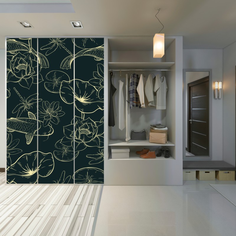 Schrankaufkleber handgezeichnetes koi- und lotusmuster – Wallnifity® Schrankaufkleber handgezeichnetes koi- und lotusmuster – Wallnifity®