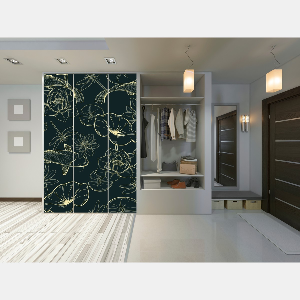 Schrankaufkleber handgezeichnetes koi- und lotusmuster – Wallnifity® Schrankaufkleber handgezeichnetes koi- und lotusmuster – Wallnifity®