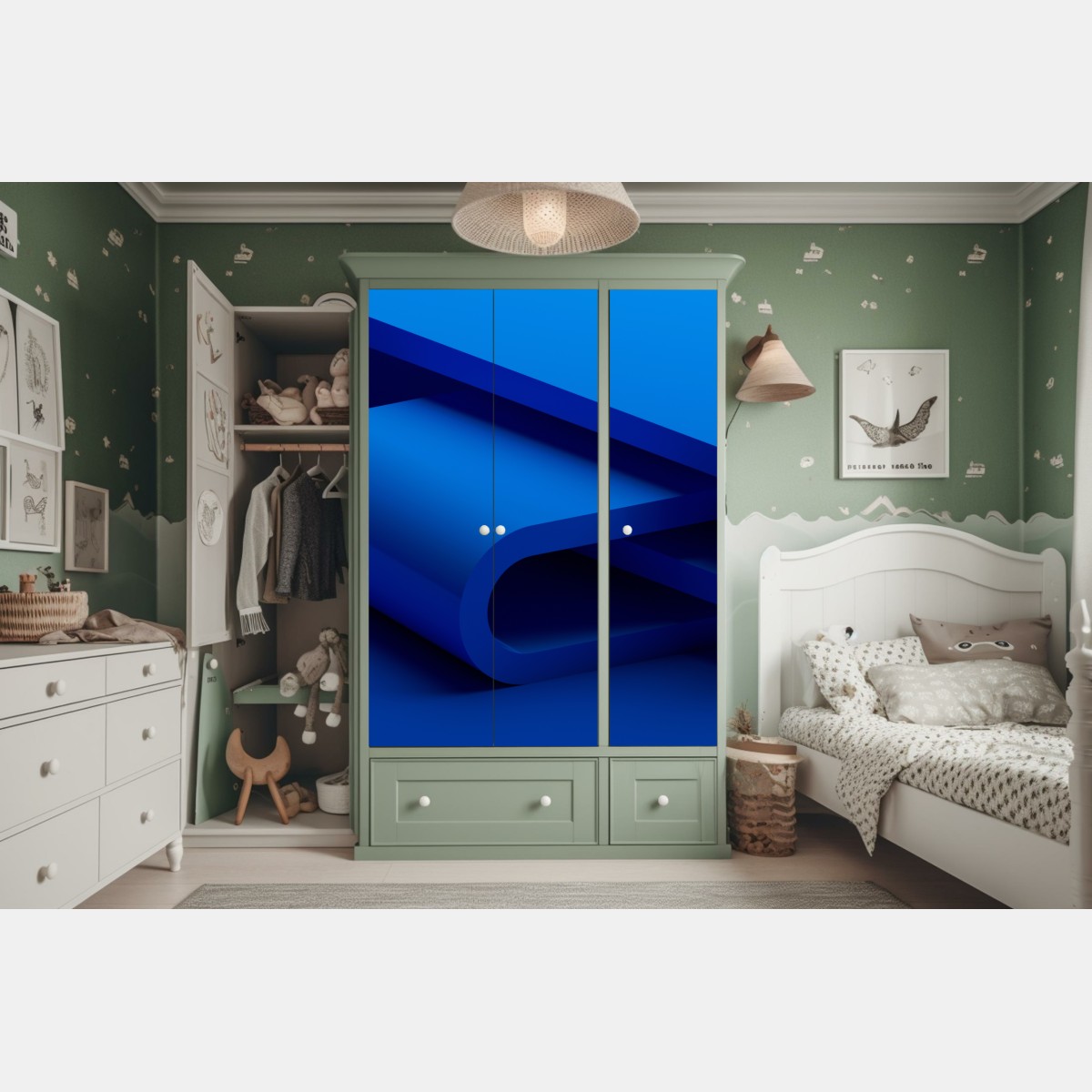 Schrankaufkleber minimalistische blaue geometrische schleife – Wallnifity® Schrankaufkleber minimalistische blaue geometrische schleife – Wallnifity®