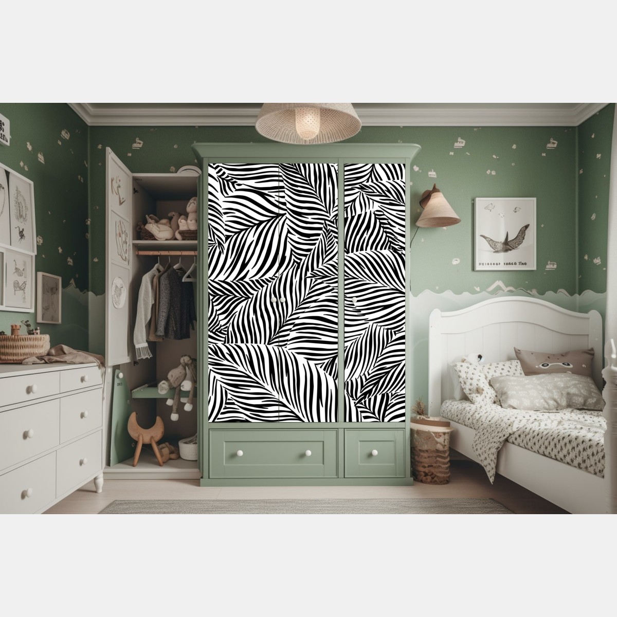 Schrankaufkleber monochromes tropisches blattmuster – Wallnifity® Schrankaufkleber monochromes tropisches blattmuster – Wallnifity®