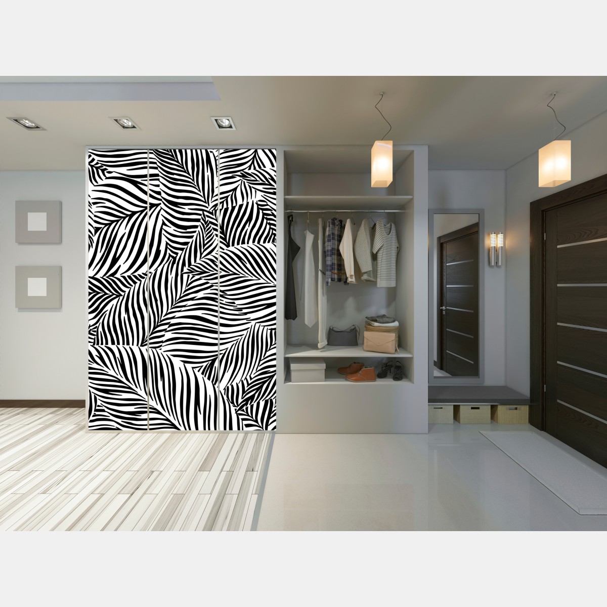 Schrankaufkleber monochromes tropisches blattmuster – Wallnifity® Schrankaufkleber monochromes tropisches blattmuster – Wallnifity®