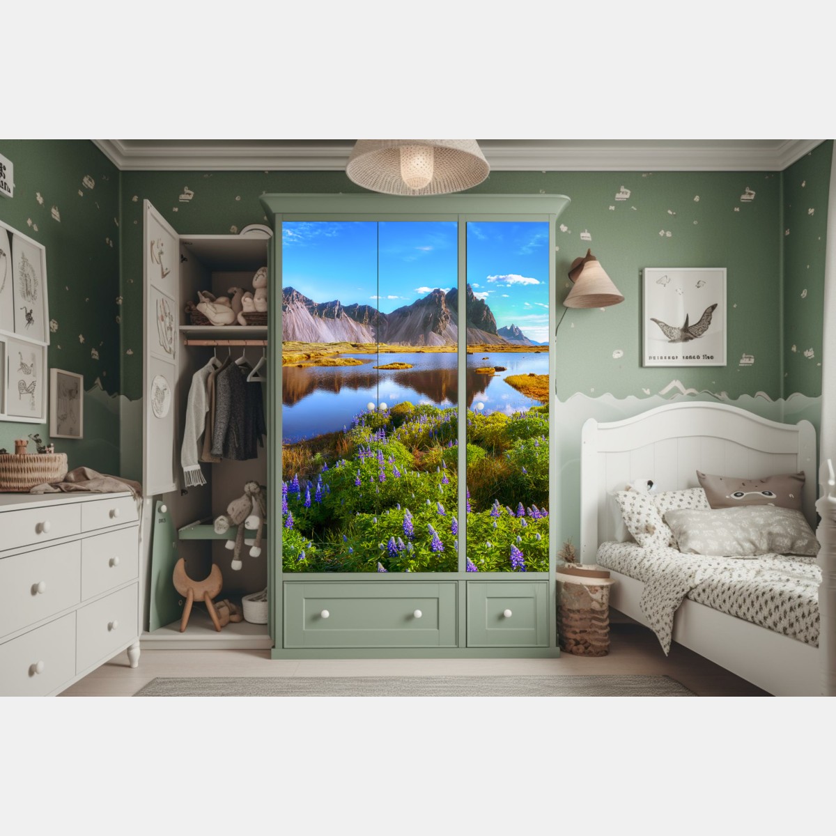 Schrankaufkleber lebendige lupinenwiesen bei Vestrahorn, Island – Wallnifity® Schrankaufkleber lebendige lupinenwiesen bei Vestrahorn, Island – Wallnifity®