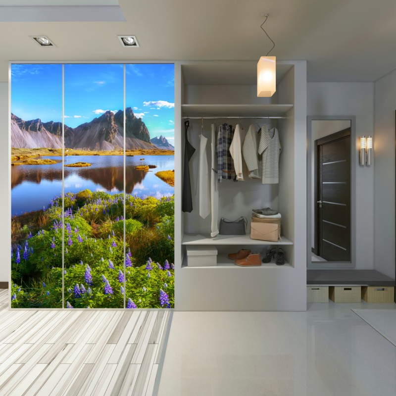 Schrankaufkleber lebendige lupinenwiesen bei Vestrahorn, Island – Wallnifity® Schrankaufkleber lebendige lupinenwiesen bei Vestrahorn, Island – Wallnifity®