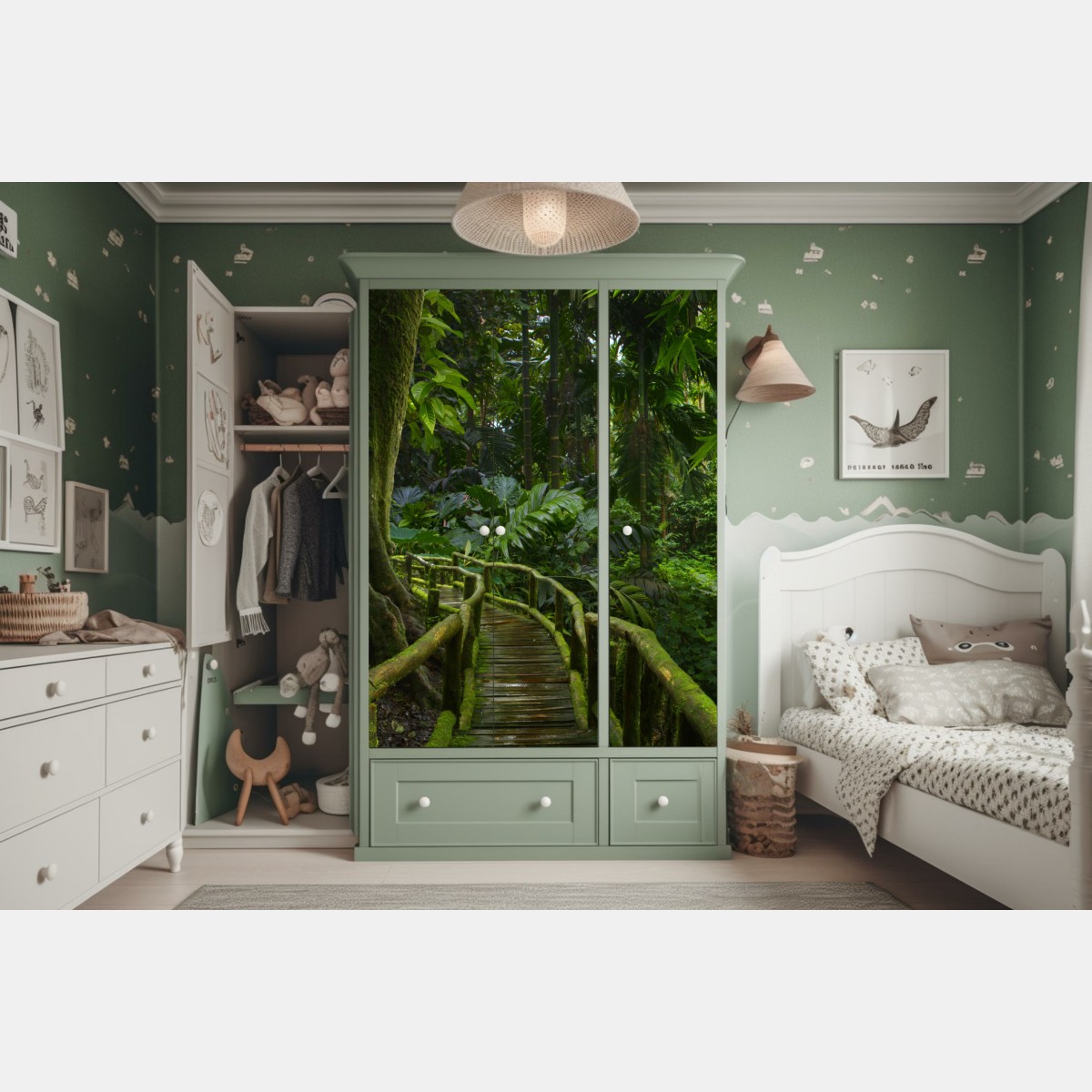 Schrankaufkleber ruhiger dschungelsteg durch üppigen regenwald – Wallnifity® Schrankaufkleber ruhiger dschungelsteg durch üppigen regenwald – Wallnifity®