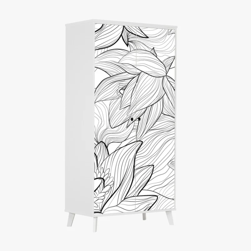 Schrankaufkleber zarte lotus-linienzeichnung – Wallnifity® Schrankaufkleber zarte lotus-linienzeichnung – Wallnifity®
