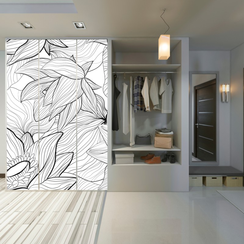 Schrankaufkleber zarte lotus-linienzeichnung – Wallnifity® Schrankaufkleber zarte lotus-linienzeichnung – Wallnifity®
