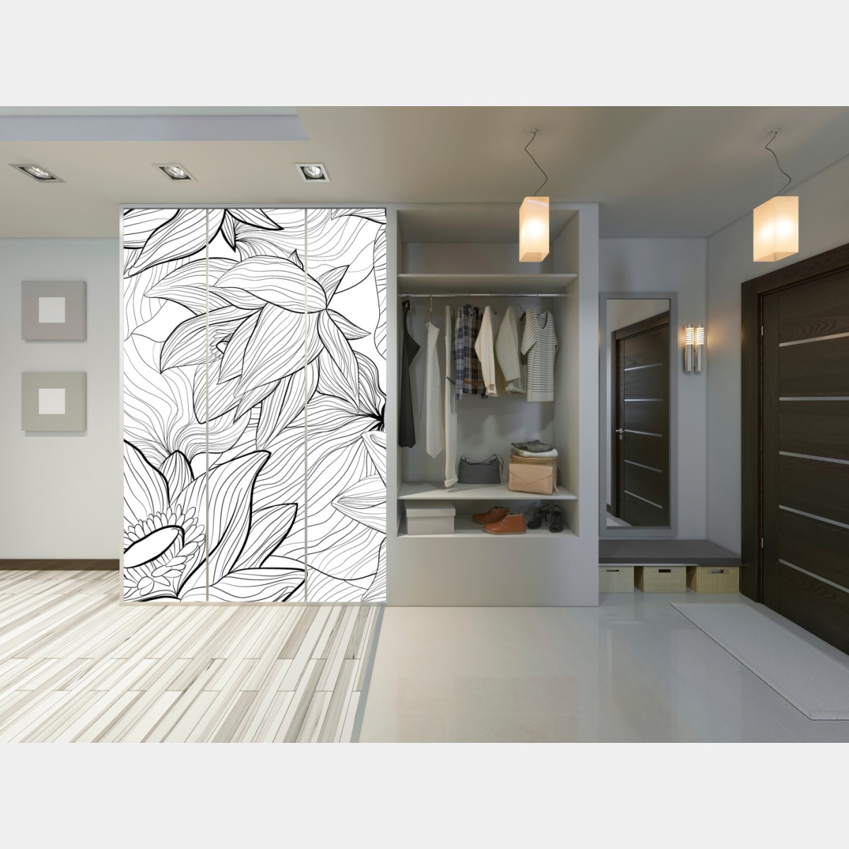 Schrankaufkleber zarte lotus-linienzeichnung – Wallnifity® Schrankaufkleber zarte lotus-linienzeichnung – Wallnifity®