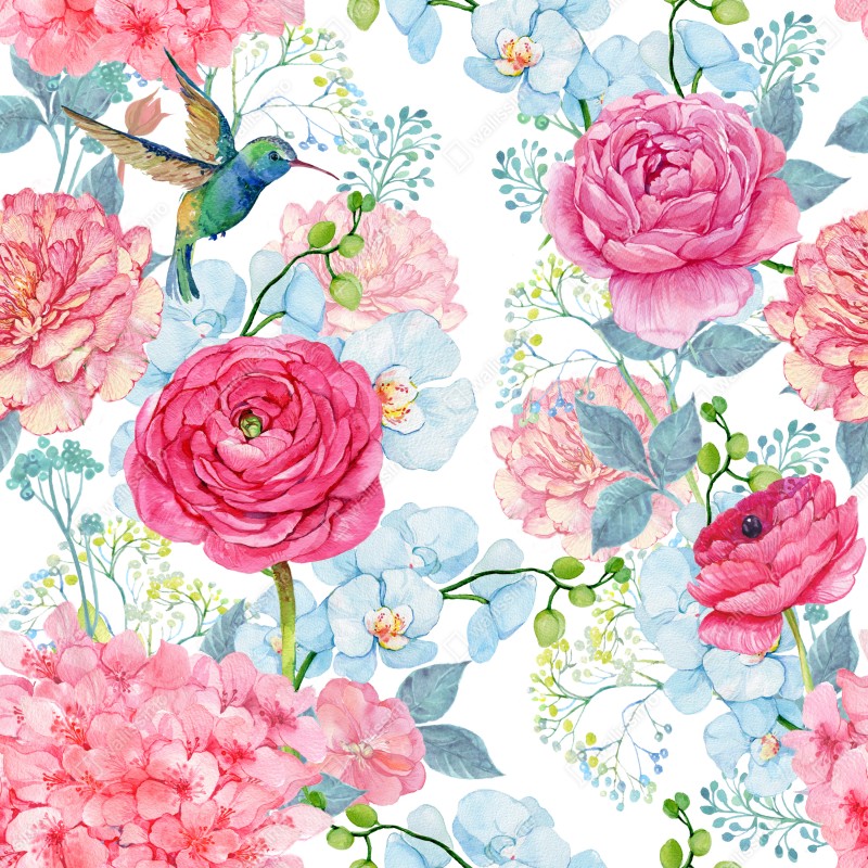Schrankaufkleber rosa aquarell blumengarten mit kolibri – Wallnifity® Schrankaufkleber rosa aquarell blumengarten mit kolibri – Wallnifity®