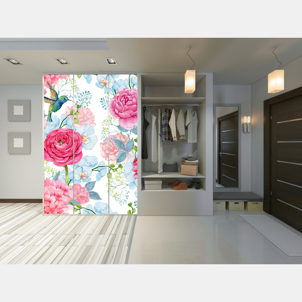 Schrankaufkleber rosa aquarell blumengarten mit kolibri – Wallnifity® Schrankaufkleber rosa aquarell blumengarten mit kolibri – Wallnifity®