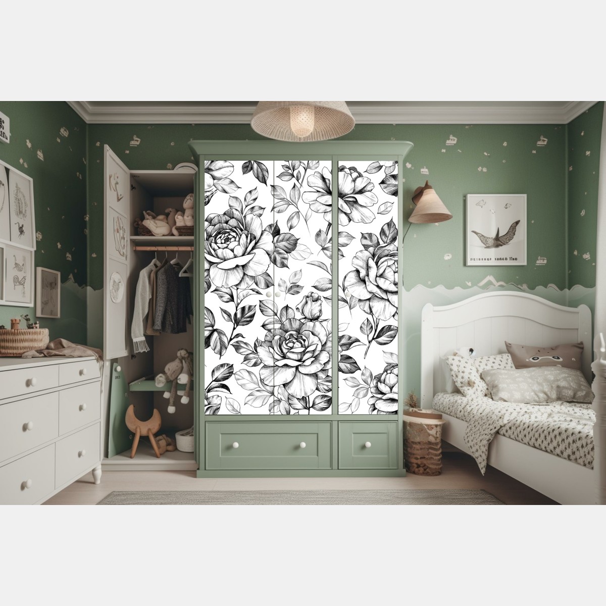 Schrankaufkleber handgezeichnetes rosenmuster – Wallnifity® Schrankaufkleber handgezeichnetes rosenmuster – Wallnifity®