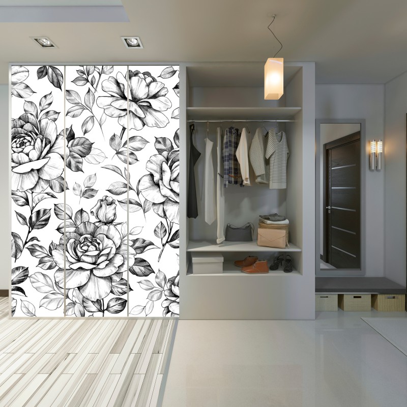 Schrankaufkleber handgezeichnetes rosenmuster – Wallnifity® Schrankaufkleber handgezeichnetes rosenmuster – Wallnifity®