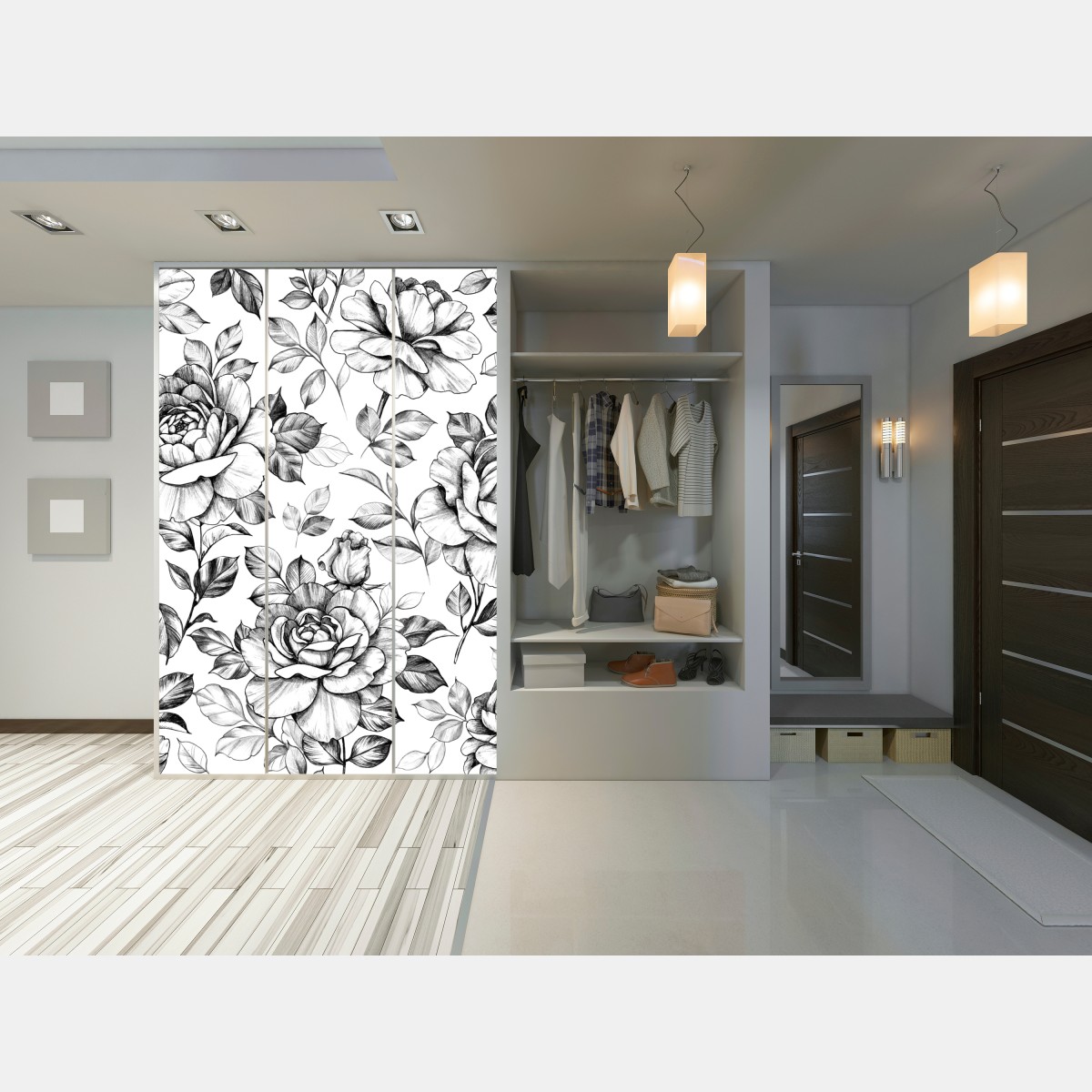 Schrankaufkleber handgezeichnetes rosenmuster – Wallnifity® Schrankaufkleber handgezeichnetes rosenmuster – Wallnifity®