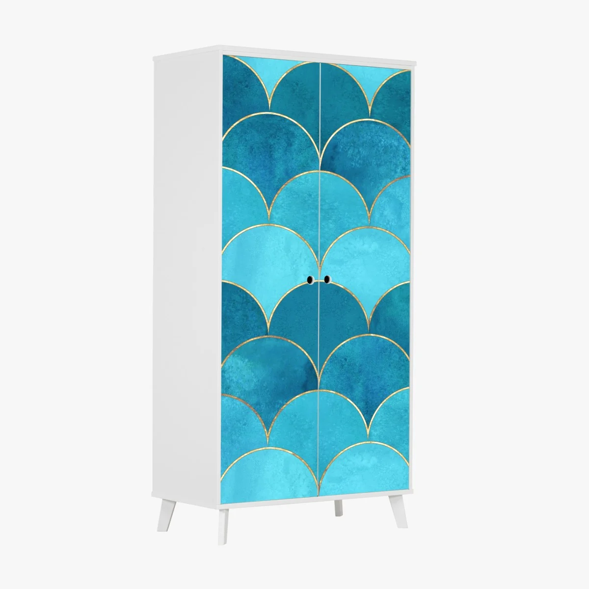 Schrankaufkleber türkis schuppenmuster mit goldakzenten – Wallnifity® Schrankaufkleber türkis schuppenmuster mit goldakzenten – Wallnifity®