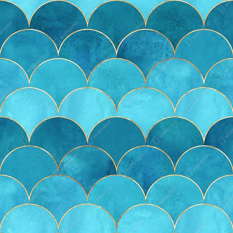 Schrankaufkleber türkis schuppenmuster mit goldakzenten – Wallnifity® Schrankaufkleber türkis schuppenmuster mit goldakzenten – Wallnifity®
