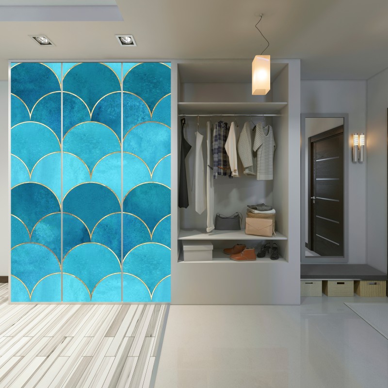 Schrankaufkleber türkis schuppenmuster mit goldakzenten – Wallnifity® Schrankaufkleber türkis schuppenmuster mit goldakzenten – Wallnifity®