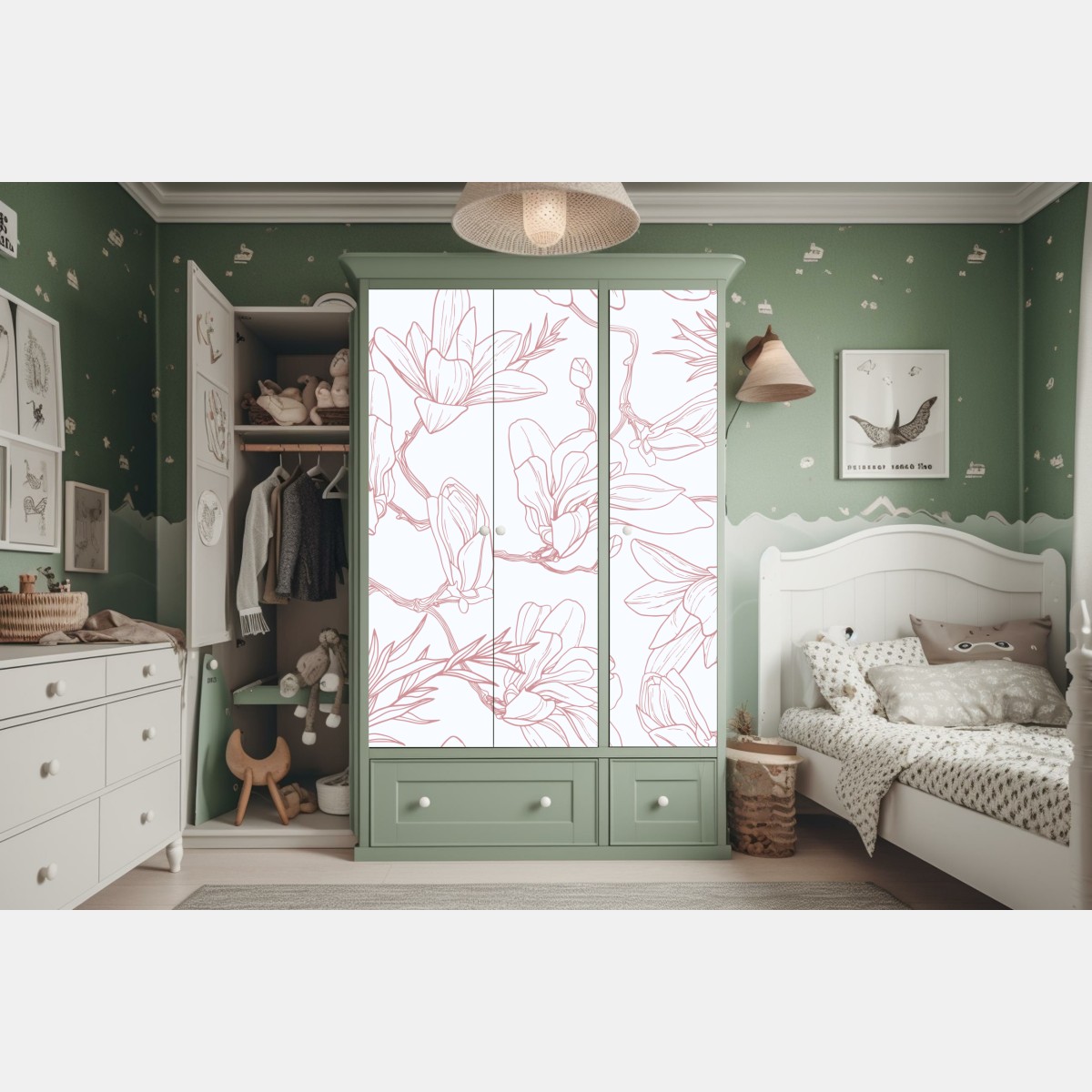 Schrankaufkleber zartes magnolienmuster in sanftem rosa – Wallnifity® Schrankaufkleber zartes magnolienmuster in sanftem rosa – Wallnifity®