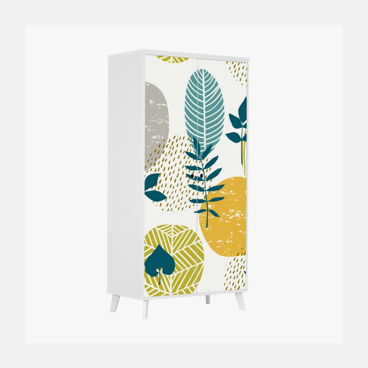 Schrankaufkleber türkis-senfgelbes botanisches muster – Wallnifity® Schrankaufkleber türkis-senfgelbes botanisches muster – Wallnifity®