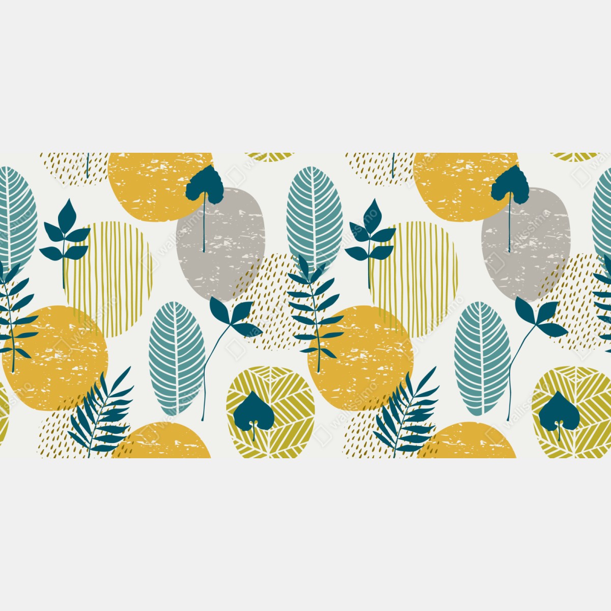 Schrankaufkleber türkis-senfgelbes botanisches muster – Wallnifity® Schrankaufkleber türkis-senfgelbes botanisches muster – Wallnifity®