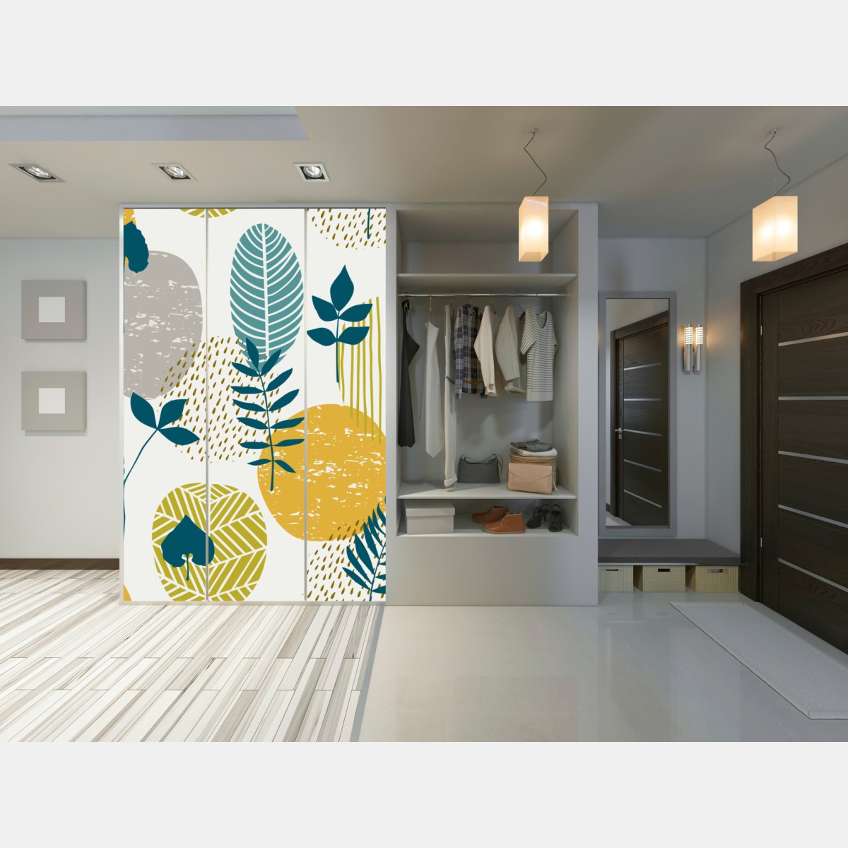 Schrankaufkleber türkis-senfgelbes botanisches muster – Wallnifity® Schrankaufkleber türkis-senfgelbes botanisches muster – Wallnifity®