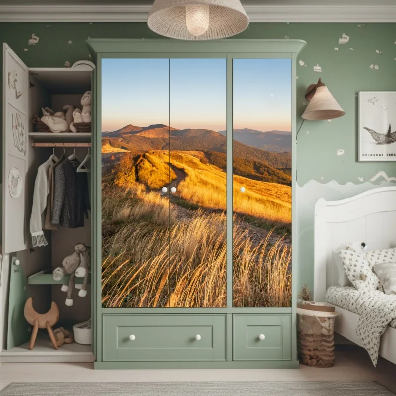 Schrankaufkleber goldener bergkamm im sonnenuntergang – Wallnifity®