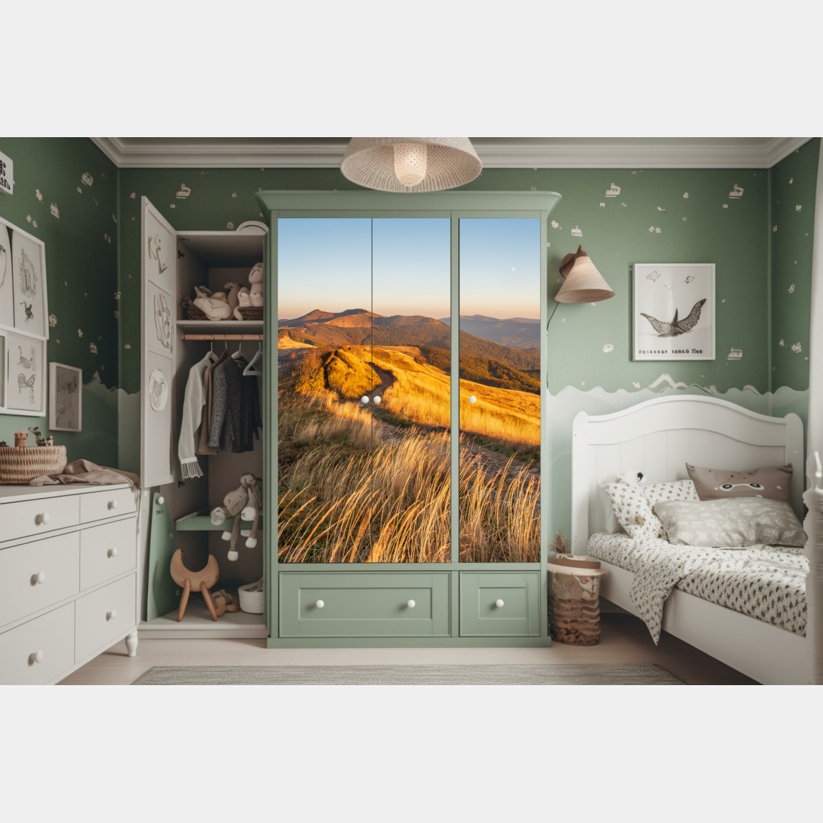 Schrankaufkleber goldener bergkamm im sonnenuntergang – Wallnifity®