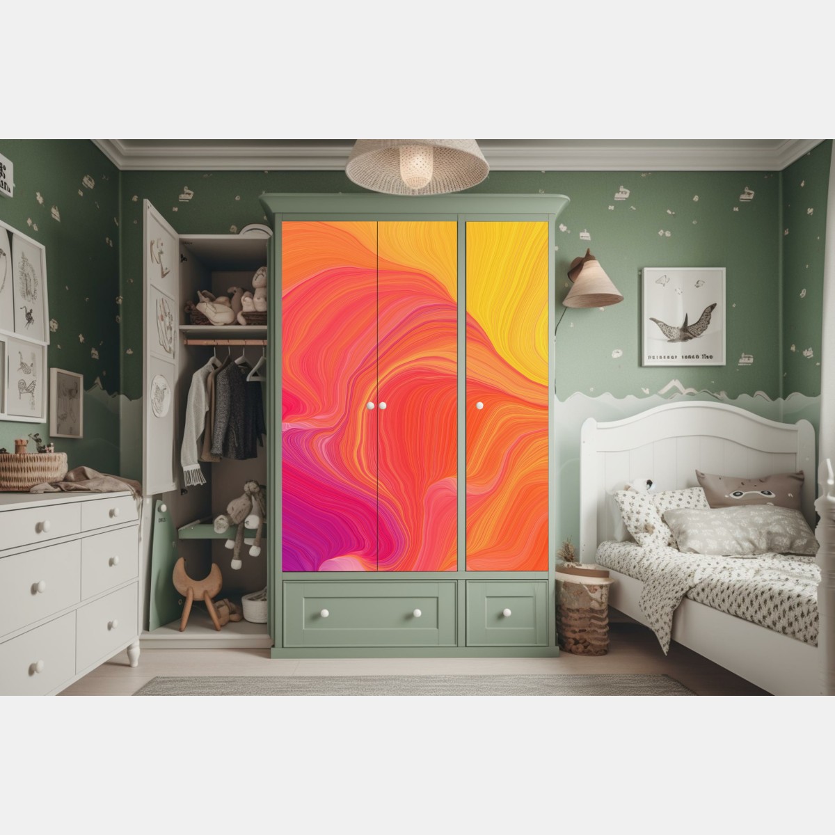 Schrankaufkleber leuchtende fließende farbwellen – Wallnifity® Schrankaufkleber leuchtende fließende farbwellen – Wallnifity®