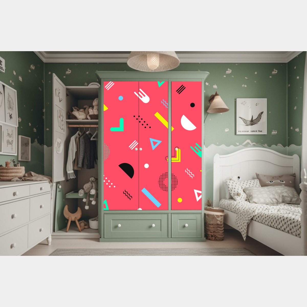 Schrankaufkleber leuchtendes memphis geometrisches muster – Wallnifity®