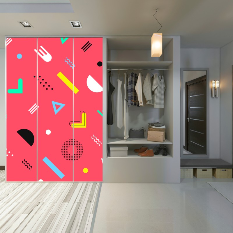 Schrankaufkleber leuchtendes memphis geometrisches muster – Wallnifity®