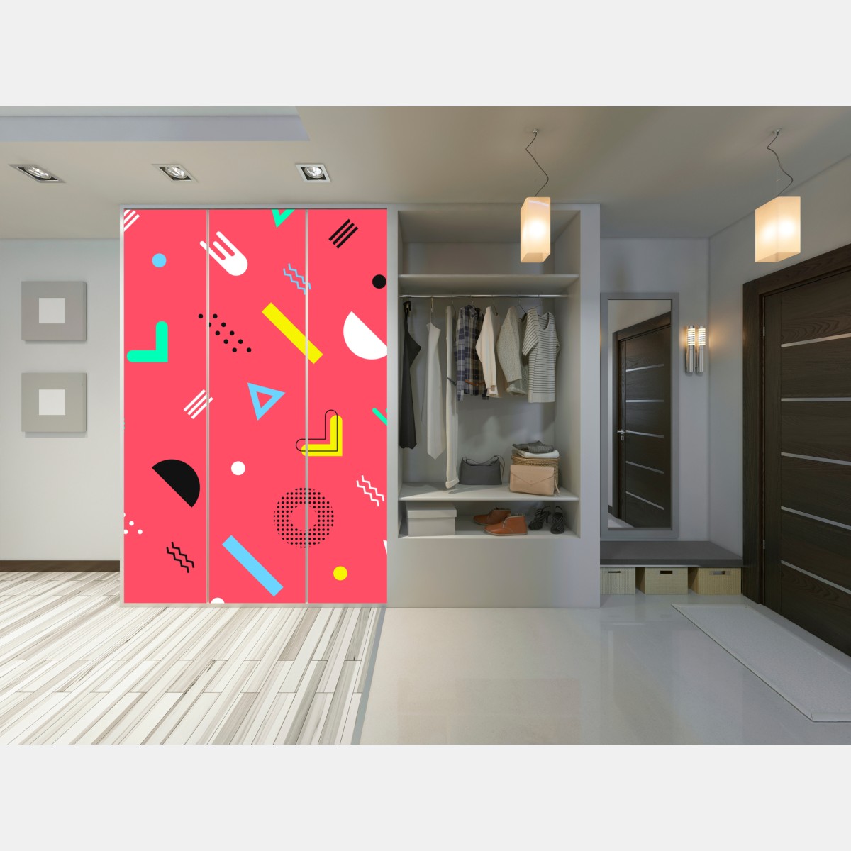 Schrankaufkleber leuchtendes memphis geometrisches muster – Wallnifity®