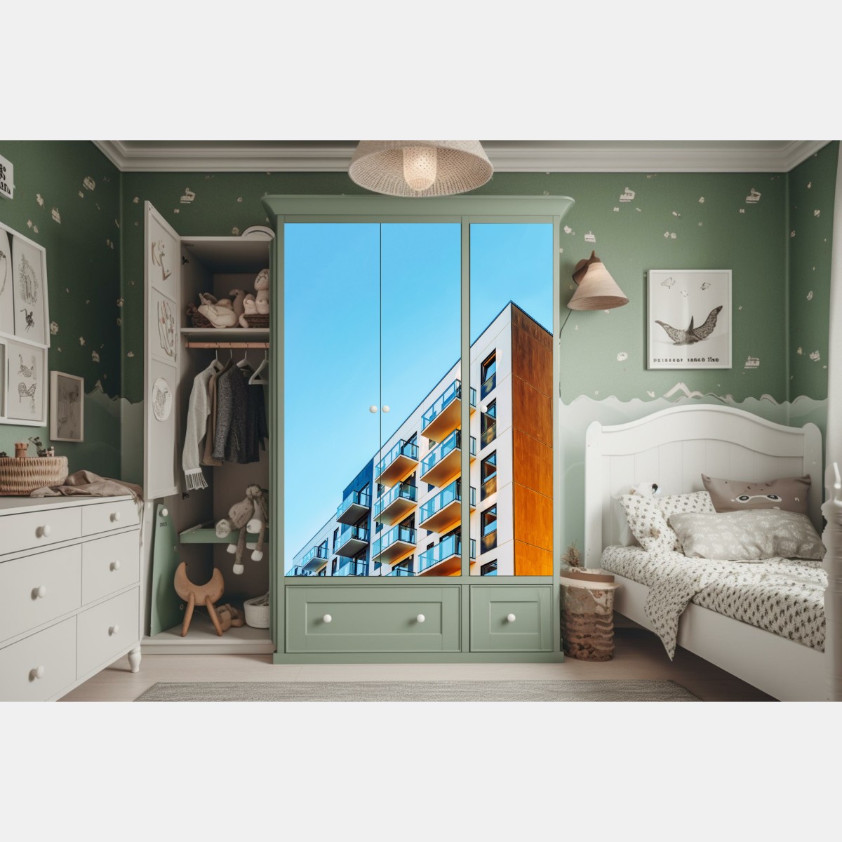 Schrankaufkleber modernes wohngebäude mit balkonen – Wallnifity® Schrankaufkleber modernes wohngebäude mit balkonen – Wallnifity®