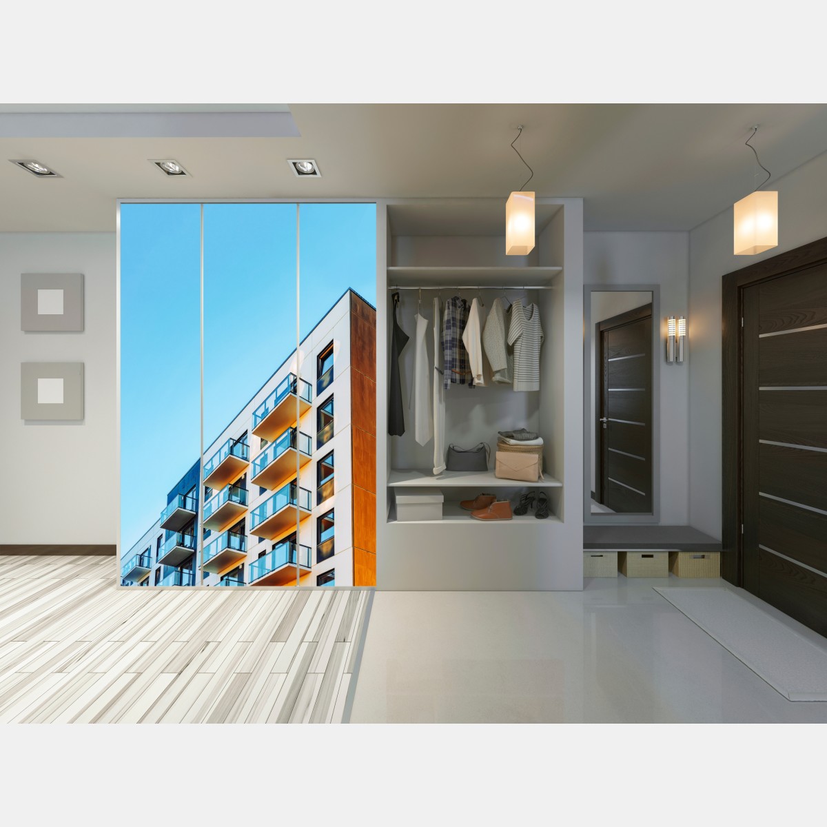 Schrankaufkleber modernes wohngebäude mit balkonen – Wallnifity® Schrankaufkleber modernes wohngebäude mit balkonen – Wallnifity®