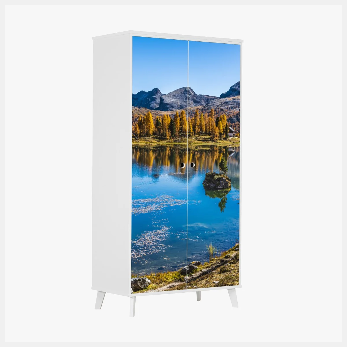 Schrankaufkleber herbstlicher alpensee mit bergreflexion – Wallnifity® Schrankaufkleber herbstlicher alpensee mit bergreflexion – Wallnifity®