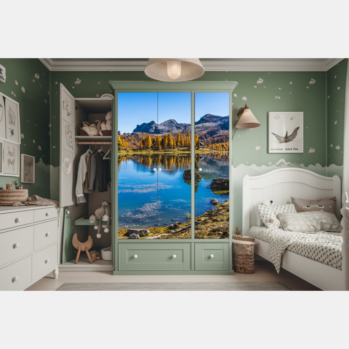 Schrankaufkleber herbstlicher alpensee mit bergreflexion – Wallnifity® Schrankaufkleber herbstlicher alpensee mit bergreflexion – Wallnifity®