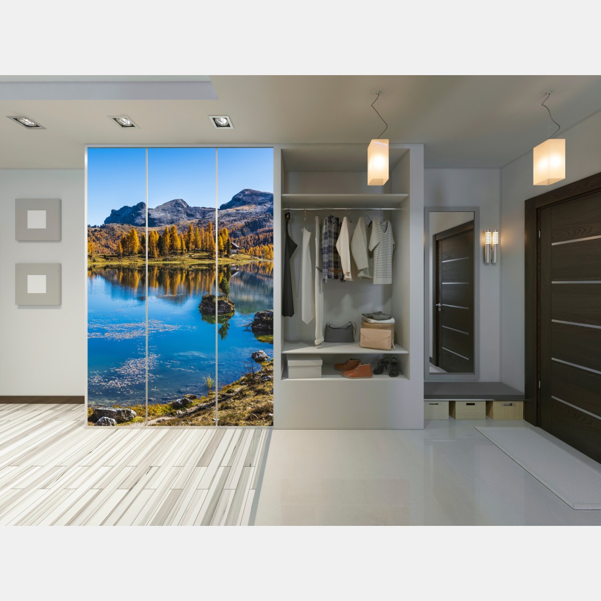 Schrankaufkleber herbstlicher alpensee mit bergreflexion – Wallnifity® Schrankaufkleber herbstlicher alpensee mit bergreflexion – Wallnifity®