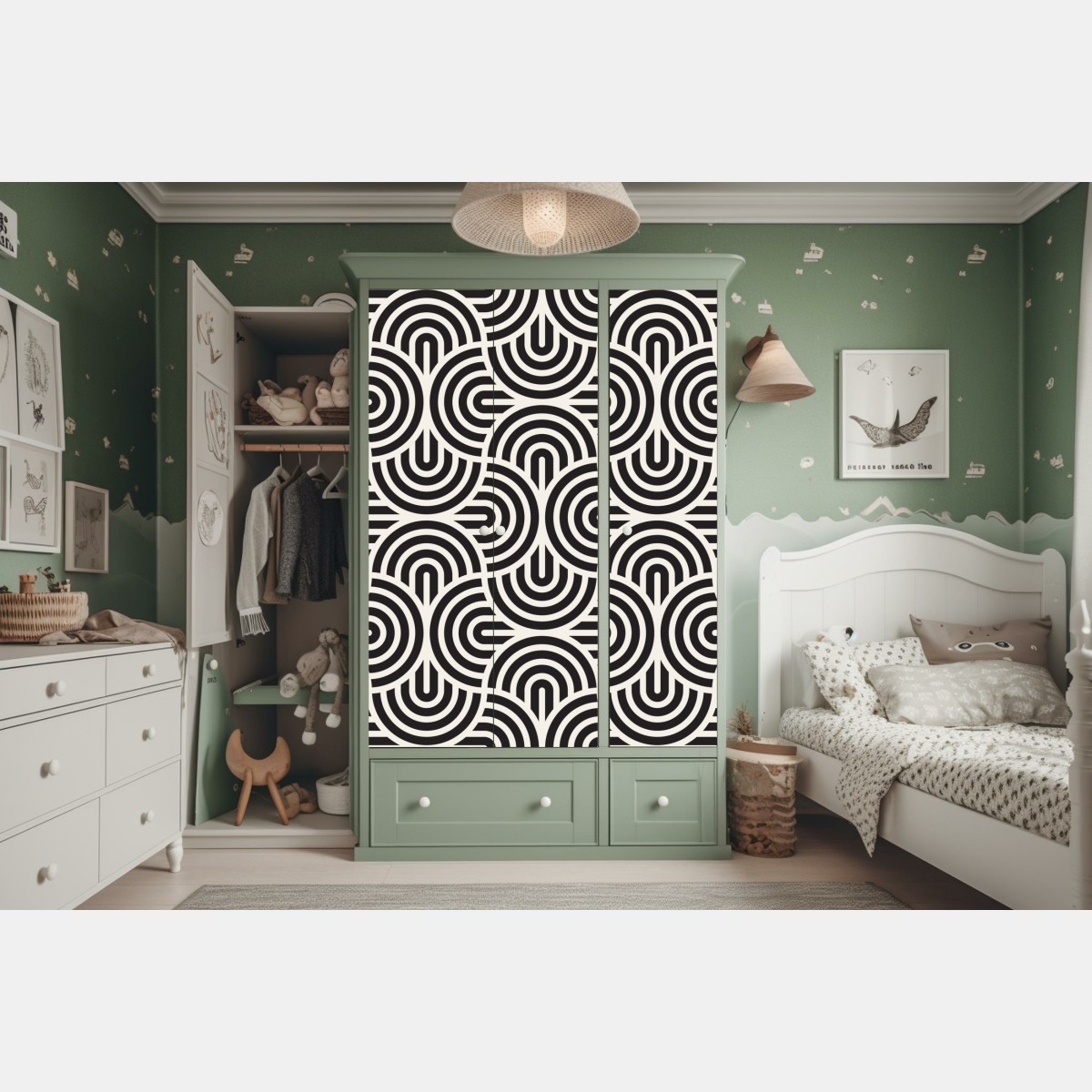 Schrankaufkleber schwarz-weiß geometrisches muster – Wallnifity® Schrankaufkleber schwarz-weiß geometrisches muster – Wallnifity®