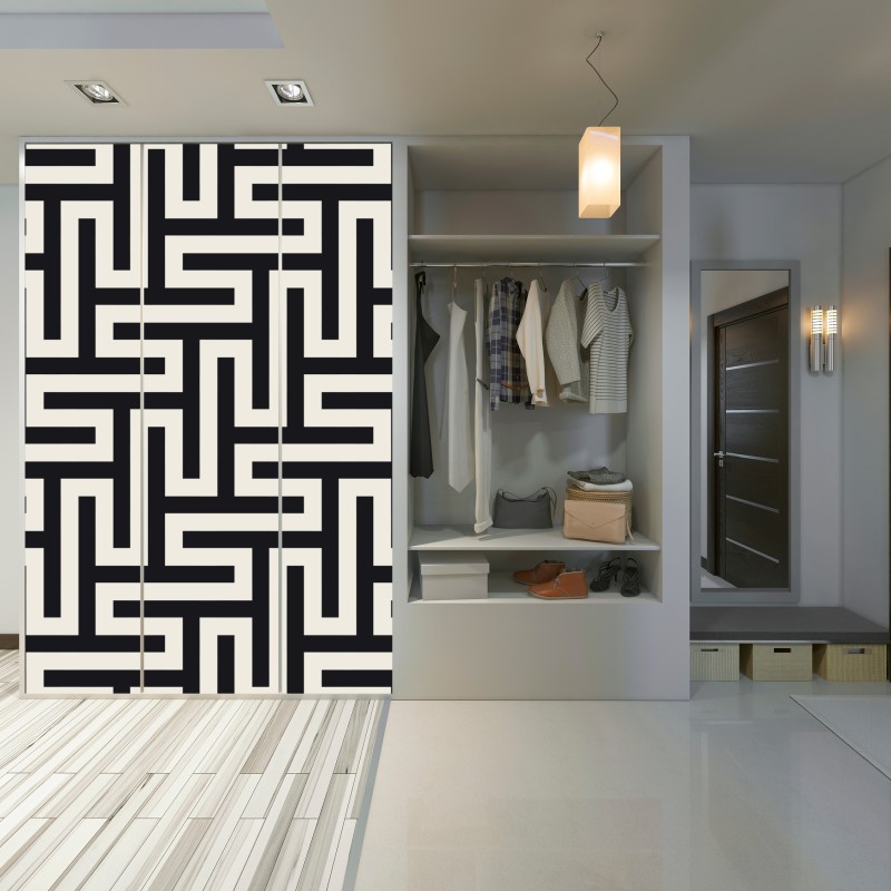 Schrankaufkleber geometrisches labyrinthmuster in beige und schwarz – Wallnifity® Schrankaufkleber geometrisches labyrinthmuster in beige und schwarz – Wallnifity®