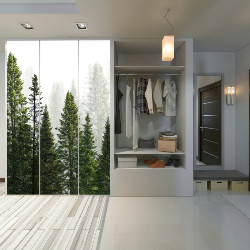 Schrankaufkleber nebliger tannenwald – Wallnifity®