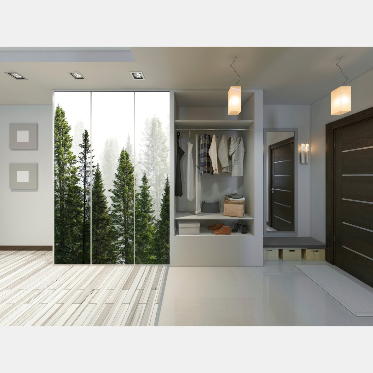 Schrankaufkleber nebliger tannenwald – Wallnifity®