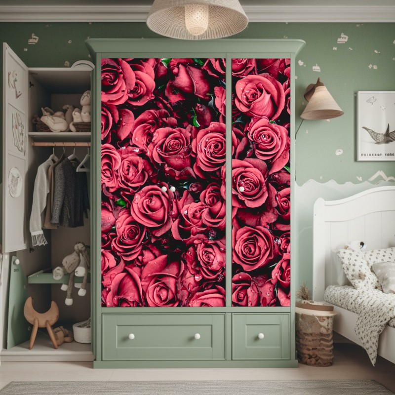 Schrankaufkleber rote rosen vor schwarzem hintergrund – Wallnifity®