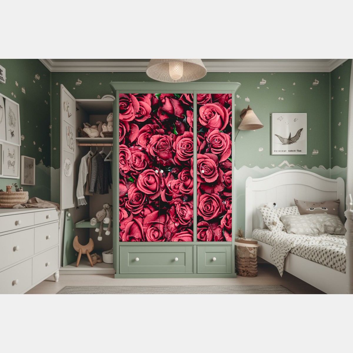 Schrankaufkleber pralle rote rosen wandbild – Wallnifity® Schrankaufkleber pralle rote rosen wandbild – Wallnifity®