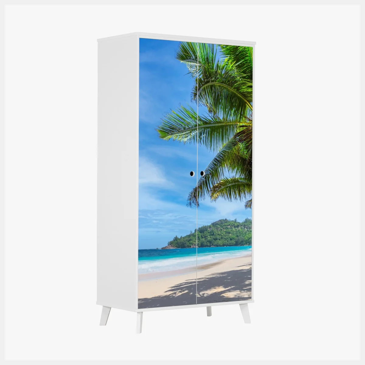 Schrankaufkleber tropischer strand mit palmen und segelboot – Wallnifity® Schrankaufkleber tropischer strand mit palmen und segelboot – Wallnifity®