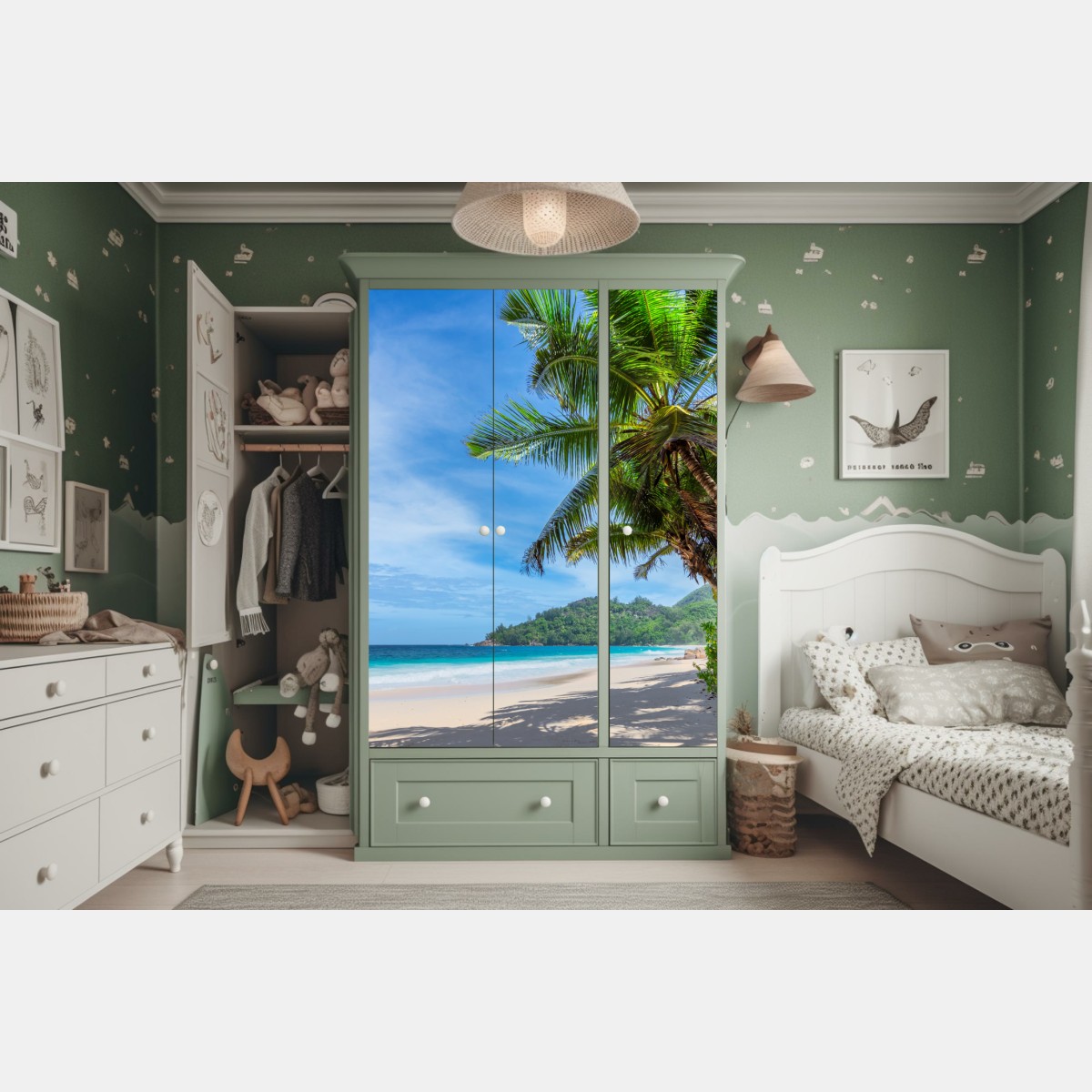 Schrankaufkleber tropischer strand mit palmen und segelboot – Wallnifity® Schrankaufkleber tropischer strand mit palmen und segelboot – Wallnifity®