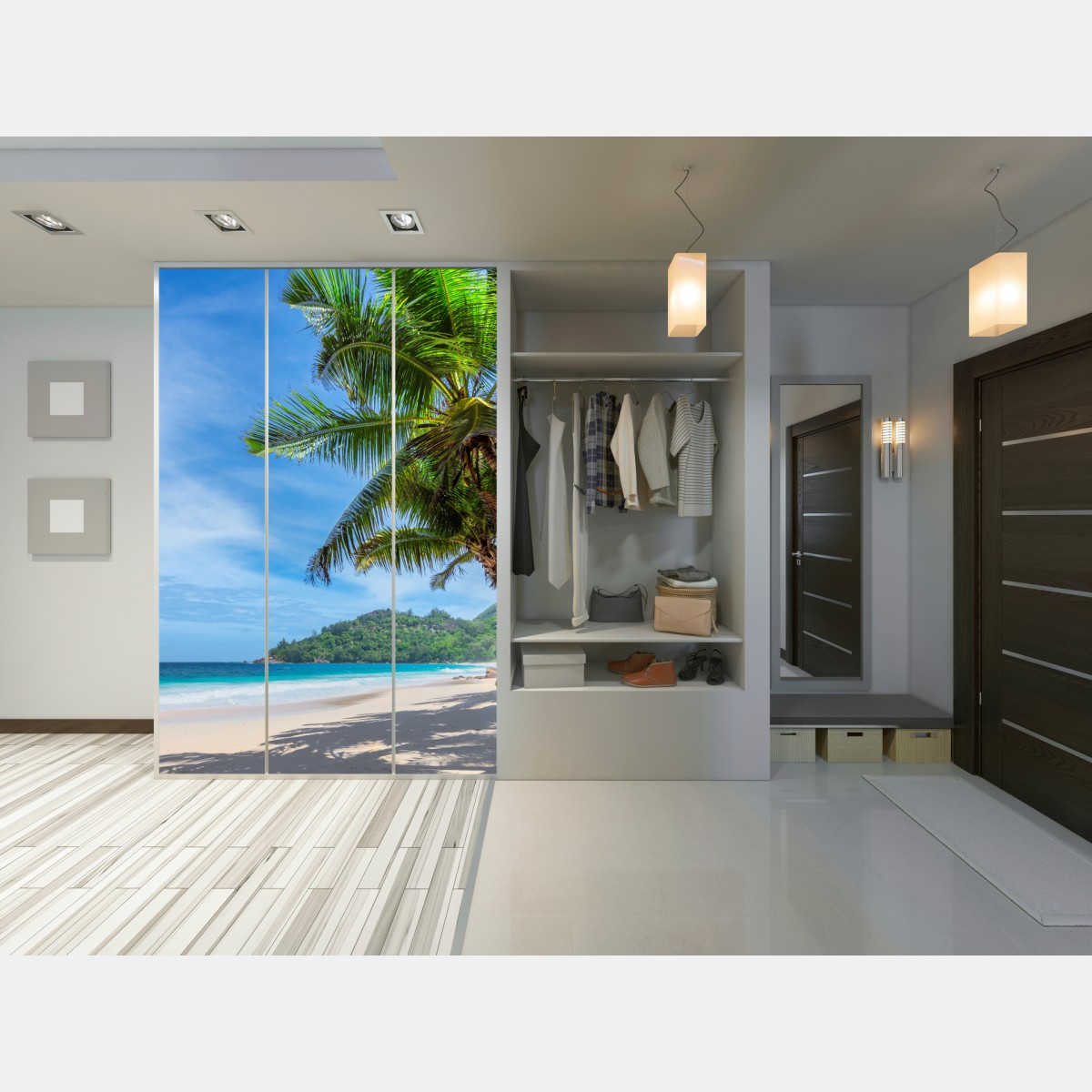 Schrankaufkleber tropischer strand mit palmen und segelboot – Wallnifity® Schrankaufkleber tropischer strand mit palmen und segelboot – Wallnifity®