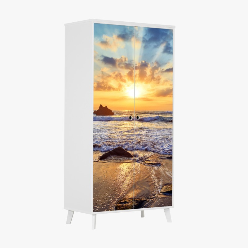 Schrankaufkleber minimalistische botanische silhouette mit sonne – Wallnifity®