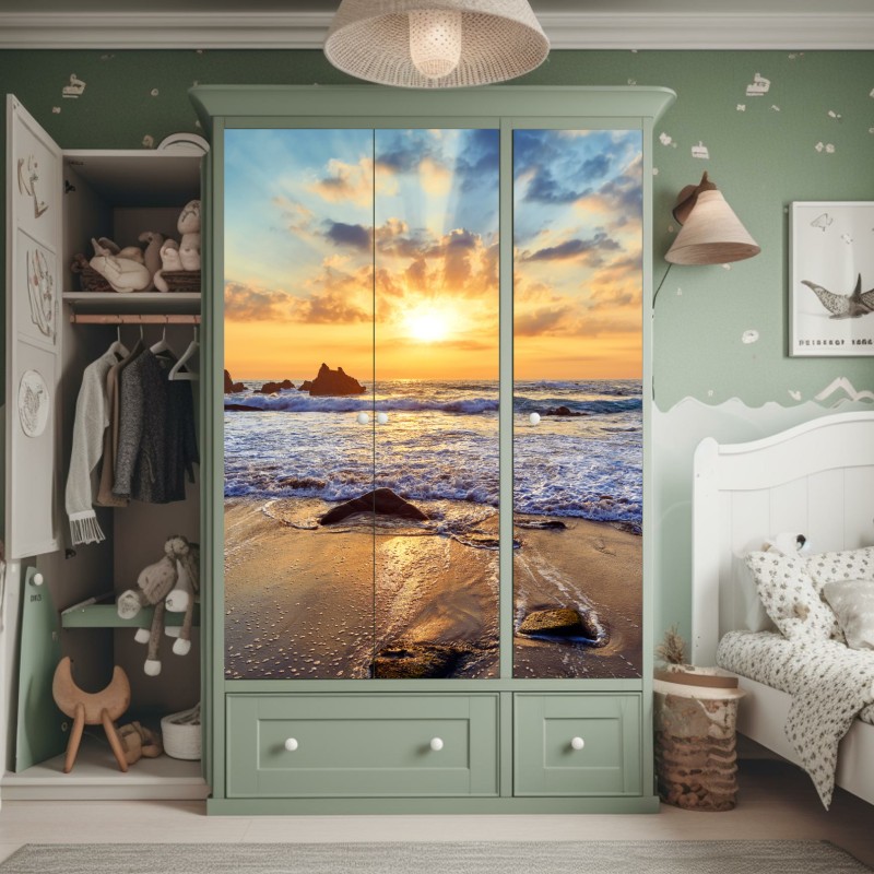 Schrankaufkleber minimalistische botanische silhouette mit sonne – Wallnifity®