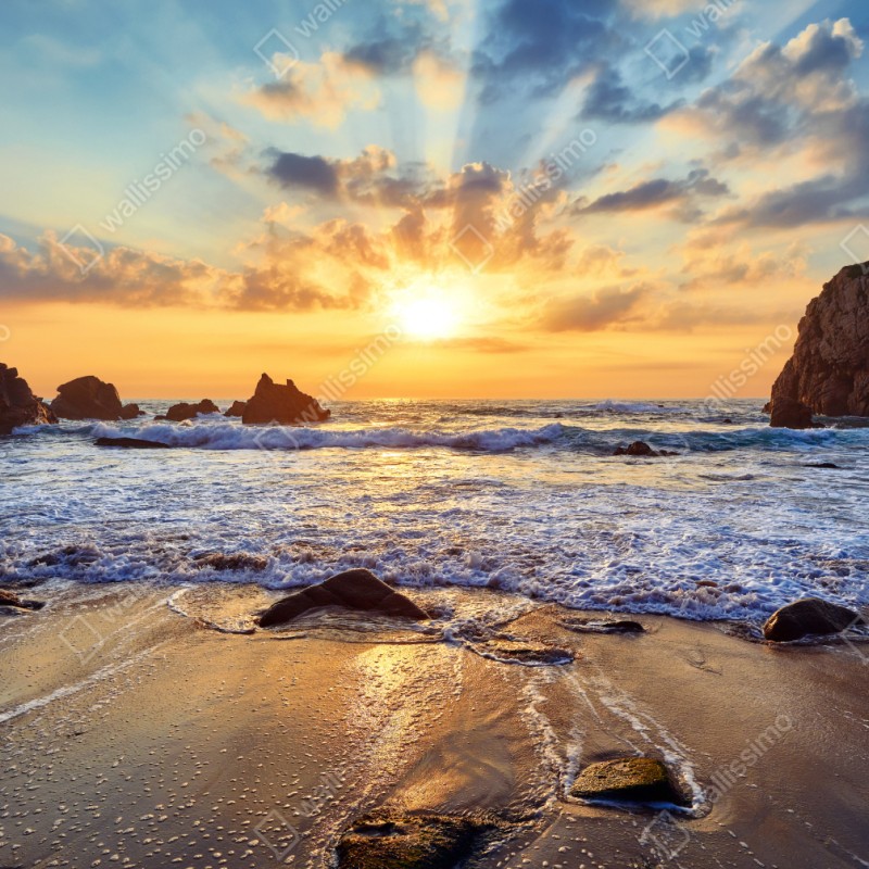 Schrankaufkleber sonnenuntergang an der felsigen küste – Wallnifity® Schrankaufkleber sonnenuntergang an der felsigen küste – Wallnifity®