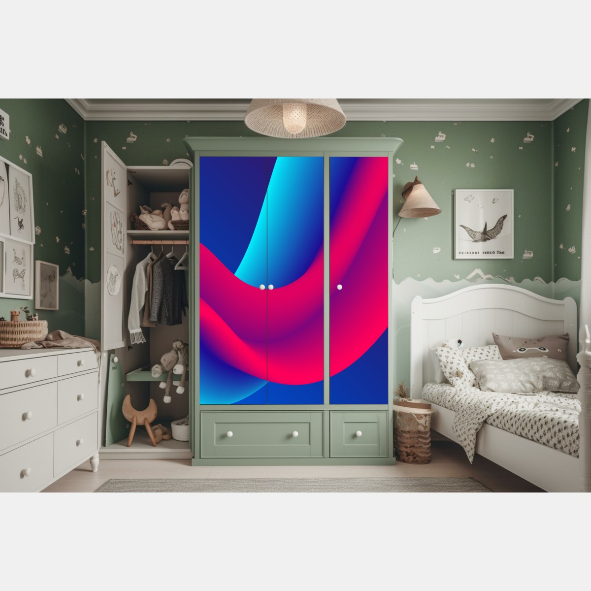 Schrankaufkleber leuchtende fließende verlaufswellen – Wallnifity®