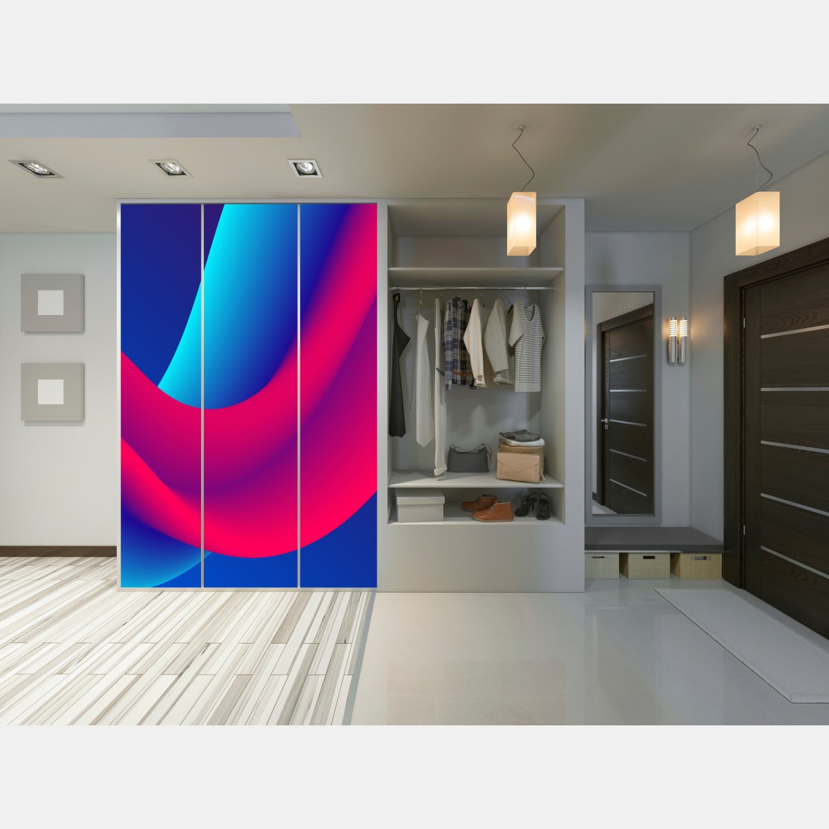 Schrankaufkleber leuchtende fließende verlaufswellen – Wallnifity®