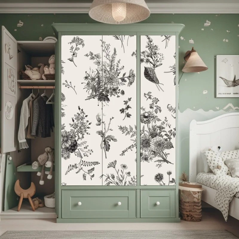 Schrankaufkleber klassisches schwarzweißes blumenmuster – Wallnifity® Schrankaufkleber klassisches schwarzweißes blumenmuster – Wallnifity®